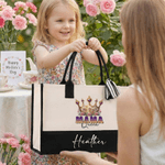 Personalised Mama Queen Floral Crown Portable Large Tote Bag with Name Travel Accessories Mother's Day Birthday Gift for Women Mom