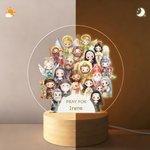 Personalized Watercolor Cartoon Holy Saints of Heaven LED Night Light with Name and Wooden Base Room Decor Birthday Gift for Newborns Catholics