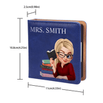 Personalised Cartoon Female Teacher PU Leather Classic Sticky Notepad Holder with Text Desk Organizer Back to School Gift for Teachers Educators