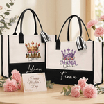 Personalised Mama Queen Floral Crown Portable Large Tote Bag with Name Travel Accessories Mother's Day Birthday Gift for Women Mom