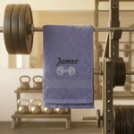 Personalized Barbell Outline 100% Cotton Gym Towel with Embroidered Name Daily Use Birthday Sport Gift for Fitness Enthusiast Weightlifter