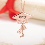 Personalised Cute Bear Graduation Necklace with Engraved Name and Birthstone Graduation Gift for Class of 2026 Graduates