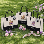 Personalised Mama Queen Floral Crown Portable Large Tote Bag with Name Travel Accessories Mother's Day Birthday Gift for Women Mom