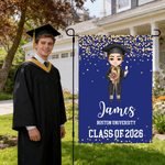 Personalised Cartoon Graduate Garden Flag with Text and Year Outdoor Yard Decor Graduation Gift for Graduates