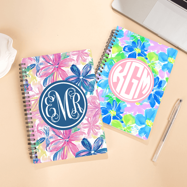 Personalised Watercolor Tropical Flower Monogram A5 Spiral Notebook with 120 Lined Pages Daily Use Birthday Gift for Family Friends