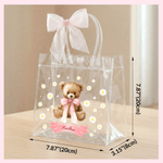 Personalized Pink Bow Ribbon Flower Girl Proposal Teddy Bear Clear Gift Bag with Name Wedding Birthday Gift for Family Kids