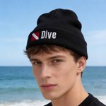 Personalised Embroidered Diver Flag Knit Soft Beanie Hat with Name Dive Accessory Birthday Daily Use Gift for Diving Lover