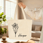 Personalizado Nacimiento Flor Gran Capacidad Pana Bolsa Tote con Nombre Uso Diario Viaje Cumpleaños Regalo para Mujer