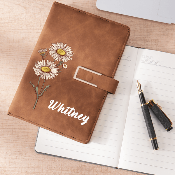 Personalized Birth Flower Multicolour A5 Notebook With Name and Lined Pages Office Supplies Daily Use Birthday Gift for Family Friends