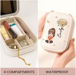 Personalised Cartoon Character Birth Flower PU Leather Jewellery Box with Name and LED Three-Colour Adjustable Makeup Mirror Birthday Gift for Women