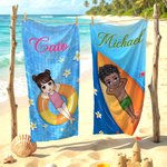 Gepersonaliseerd Extra Groot Sneldrogend Strandlaken met Cartoonfiguur en Naam met Trekkoordtas Perfect Cadeau voor Strandfeesten Zwemmers en Vrienden
