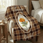 Personalised Vintage Plaid Birth Flower Throw Blanket with Name Home Decoration Mother's Day Birthday Gift for Mom Woman