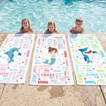 Personalizzato Animali marini Fantasia sirena Nuvola di parole Asciugatura rapida Asciugamano da spiaggia sovradimensionato con nome Vacanze estive Uso quotidiano Regalo di compleanno per bambini