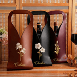 Personalized Birth Flower PU Leather Protective Wine Bag with Name Mother's Day Birthday Anniversary Gift for Wine Lovers