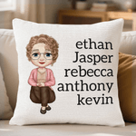 Personalized Cartoon Character Soft Throw Pillow Cover with 1-13 Names Home Decor Mother's Day Birthday Gift for Mom Grandma