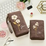 Personalised Birth Flower PU Leather Folded Wristlet Wallet with Name and Multiple Card Slots Birthday Anniversary Gift for Women