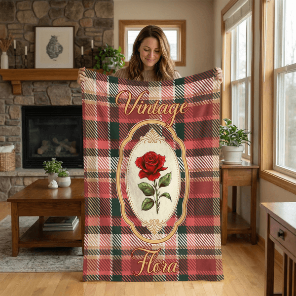 Gepersonaliseerde Vintage Plaid Geboorte Bloem Throw Deken met Naam Home Decoratie Moederdag Verjaardagscadeau voor Moeder Vrouw
