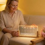 Personalised Grandma's Garden Birth Flower Rectanglar Acrylic LED Night Light with Wooden Base and Name Mother's Day Gift for Mom Grandma