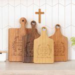 Versetti biblici personalizzati Tagliere per salumi in legno reversibile con testo inciso Regalo di inaugurazione per la famiglia cristiana