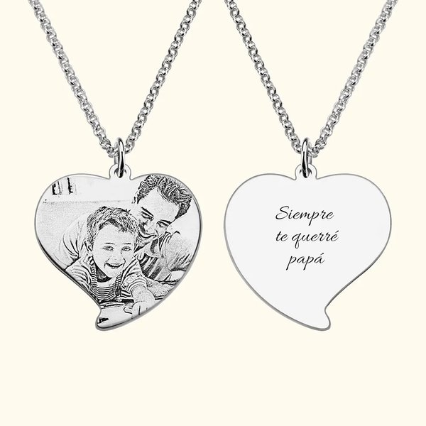 Collar personalizado de plata de ley 925 con forma de corazón y foto grabada regalo de cumpleaños para mujeres hombres y parejas