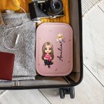 Personalised Cartoon Character Birth Flower PU Leather Jewellery Box with Name and LED Three-Colour Adjustable Makeup Mirror Birthday Gift for Women