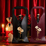 Personalized Birth Flower PU Leather Protective Wine Bag with Name Mother's Day Birthday Anniversary Gift for Wine Lovers