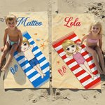 Gepersonaliseerd Extra Groot Sneldrogend Strandlaken met Cartoonfiguur en Naam met Trekkoordtas Perfect Cadeau voor Strandfeesten Zwemmers en Vrienden