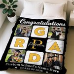 Personalized GRAD Letter Grid Photos School Name Soft Throw Blanket with Year and Name Graduation Gift for Graduates