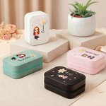 Personalised Cartoon Character Birth Flower PU Leather Jewellery Box with Name and LED Three-Colour Adjustable Makeup Mirror Birthday Gift for Women