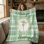 Personalised Vintage Plaid Birth Flower Throw Blanket with Name Home Decoration Mother's Day Birthday Gift for Mom Woman
