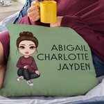 Personalized Cartoon Character Soft Throw Pillow Cover with 1-13 Names Home Decor Mother's Day Birthday Gift for Mom Grandma