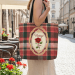 Personalised Birth Flower Plaid Large Tote Bag with Name Travel Bag Mother's Day Birthday Gift for Woman Mom