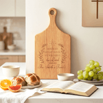 Versetti biblici personalizzati Tagliere per salumi in legno reversibile con testo inciso Regalo di inaugurazione per la famiglia cristiana