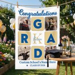 Personalized GRAD Letter Grid Photos School Name Soft Throw Blanket with Year and Name Graduation Gift for Graduates