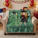 Personalized Cartoon Graduation Character Soft Throw Blanket with Year and Name Graduation Gift for Graduates