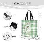 Personalised Birth Flower Plaid Large Tote Bag with Name Travel Bag Mother's Day Birthday Gift for Woman Mom