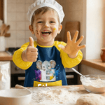 Personaliseer Schattig Dieren Initiaal Levendig Verfspatroon Waterdicht Schort Met Lange Mouwen met Naam en Zak Verjaardagscadeau voor Kind