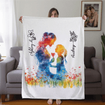 Personalised Mother and Daughter Silhouette Soft Throw Blanket with Birth Flower and Name Home Decor Mother’s Day Birthday Gift for Mom