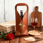 Personalized Birth Flower PU Leather Protective Wine Bag with Name Mother's Day Birthday Anniversary Gift for Wine Lovers