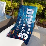 Personalisierte Ozean Taucher Silhouette Quick Dry Oversized Mikrofaser Strandtuch mit Text Urlaub wesentliche Geburtstagsgeschenk für Taucher Tauchen Liebhaber