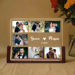 Personalized Photos Collage Acrylic LED Night Light with Names and Wooden Base Home Decor Wedding Anniversary Birthday Gift for Couple
