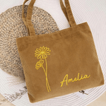 Personalizado Nacimiento Flor Gran Capacidad Pana Bolsa Tote con Nombre Uso Diario Viaje Cumpleaños Regalo para Mujer