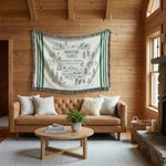 Personalised Line Art Style Moss Green Percy Stripes Adventure Awaits Tassel Soft Throw Blanket with Texts Birthday Camping Gift for Nature Lovers