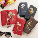Personalised Birth Flower PU Leather Folded Wristlet Wallet with Name and Multiple Card Slots Birthday Anniversary Gift for Women