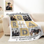 Personalized GRAD Letter Grid Photos School Name Soft Throw Blanket with Year and Name Graduation Gift for Graduates