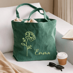 Personalizado Nacimiento Flor Gran Capacidad Pana Bolsa Tote con Nombre Uso Diario Viaje Cumpleaños Regalo para Mujer