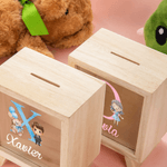 Personalised Cartoon Professional Character Bear Initial Wooden Money Box Piggy Bank with Name Children's Day Gift for Boys Girls