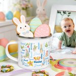 Personalised Cute Watercolor Easter Peter Rabbit Bunny Word Cloud 12 oz Enamel Mug with Name Easter Back to School Birthday Gift for Kids