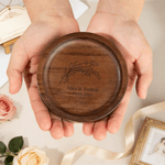 Personalized Flower Wreath Walnut Wood Ring Tray with Engraved Initial Bridal Shower Wedding Anniversary Gift for Couple