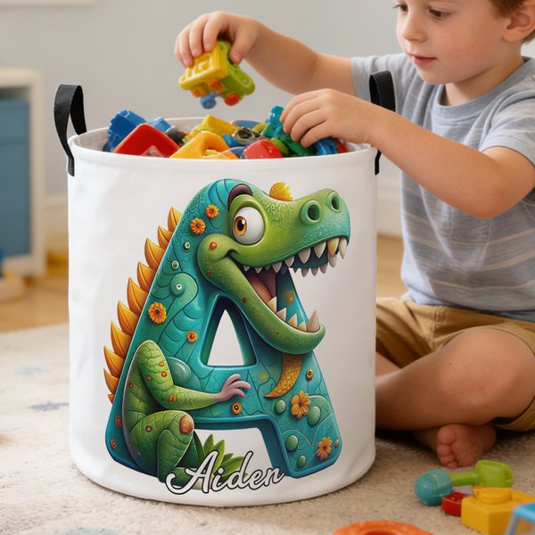 Personalisierte Dinosaurier Meerjungfrau Cartoon Stil Initial Oxford Wäsche Aufbewahrungskorb mit Namen Zimmer Dekor täglichen Gebrauch Geburtstag Geschenk für Jungen Mädchen